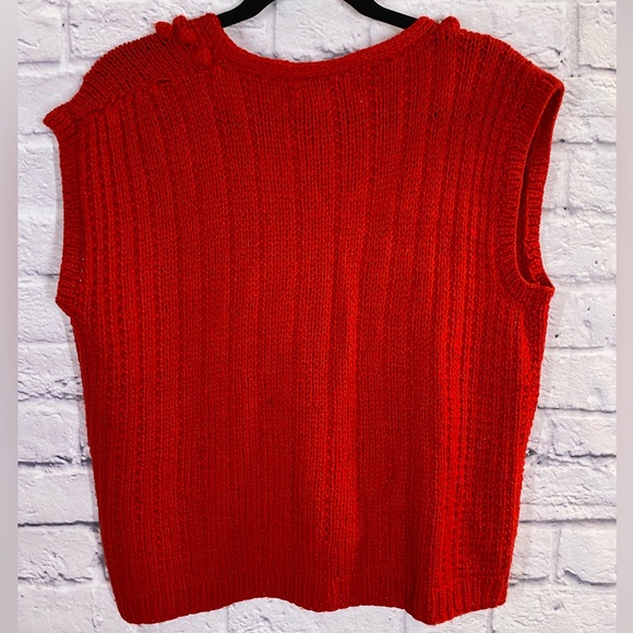 Vintage La Bonne Vie Red Hand-Knit Pure Wool Bobble Vest Size L - Picture 9 of 9